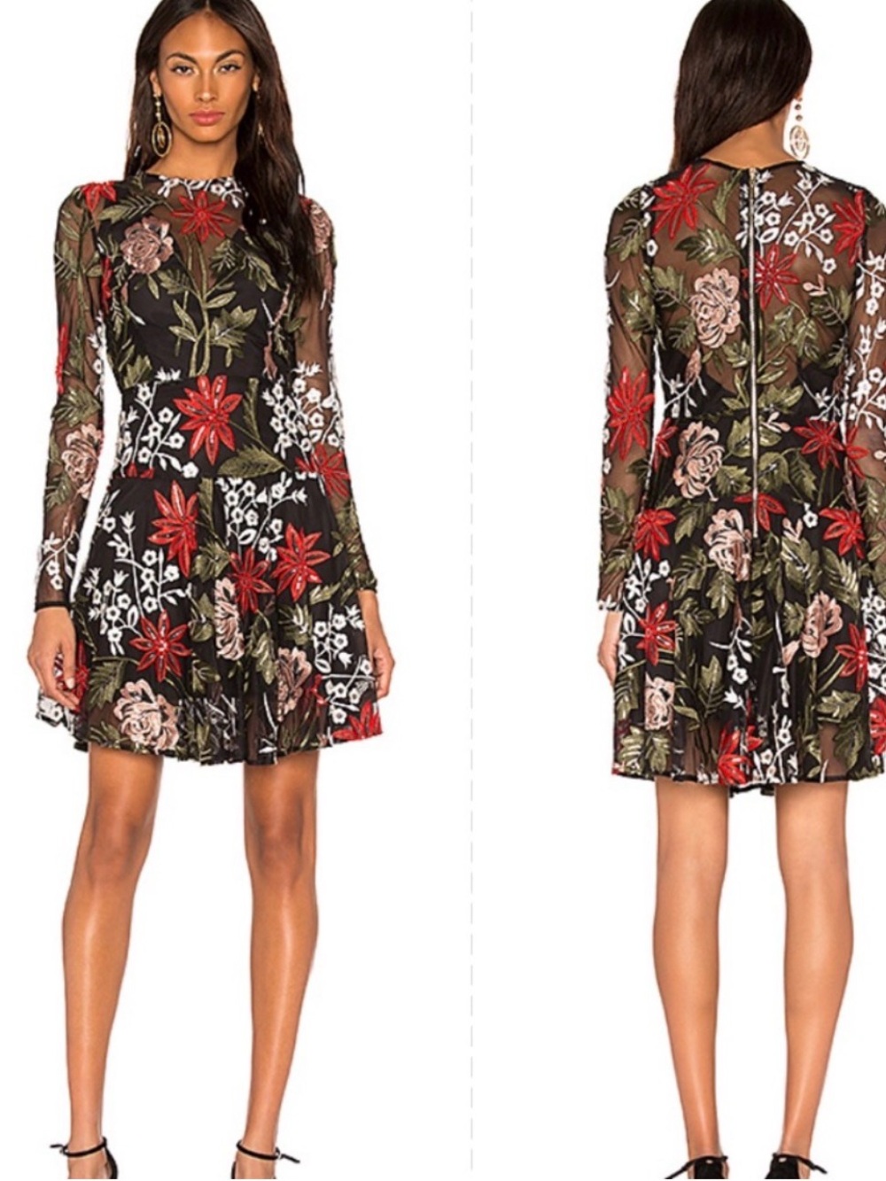 Bronx & Banco Bonita sequin floral embroidered mesh dress Medium